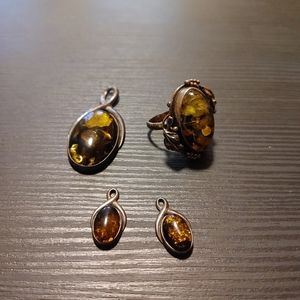 Antique green amber jewelry set